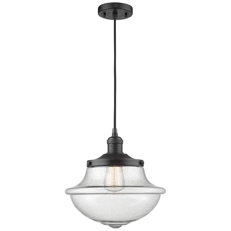 Image 1 Franklin Oxford 12" Matte Black Corded Mini Pendant w/ Seedy Shade