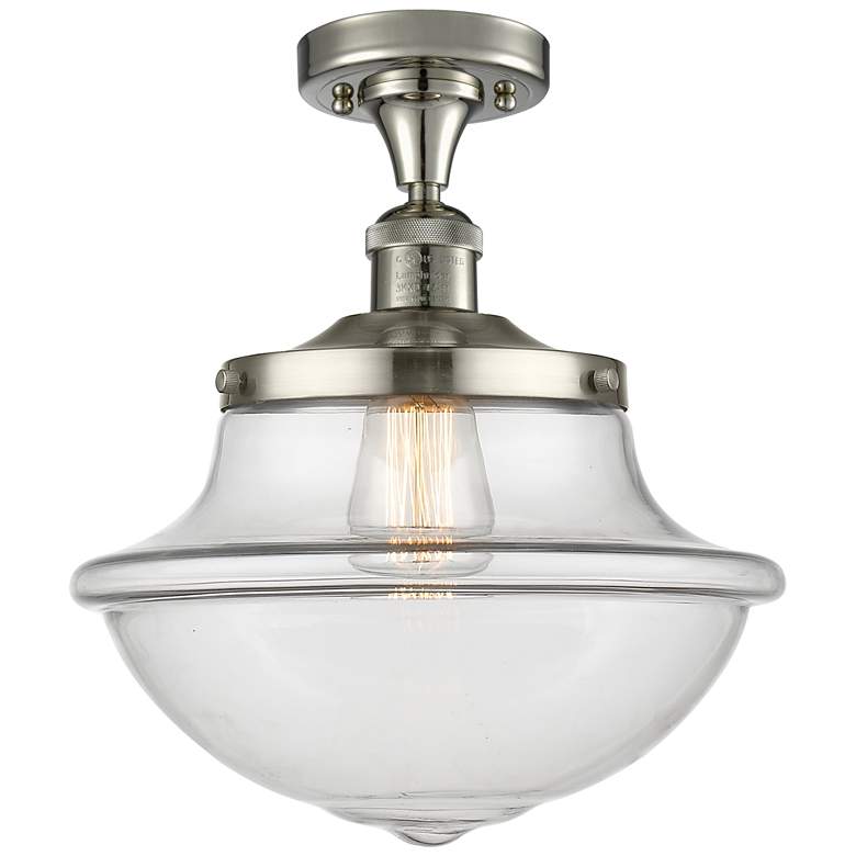 Image 1 Franklin Oxford 12" Nickel and Clear Glass Schoolhouse Ceiling Light