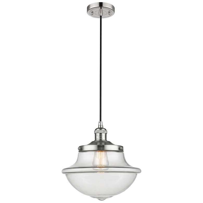 Image 1 Franklin Oxford 12" Polished Nickel Corded Mini Pendant w/ Clear Shade