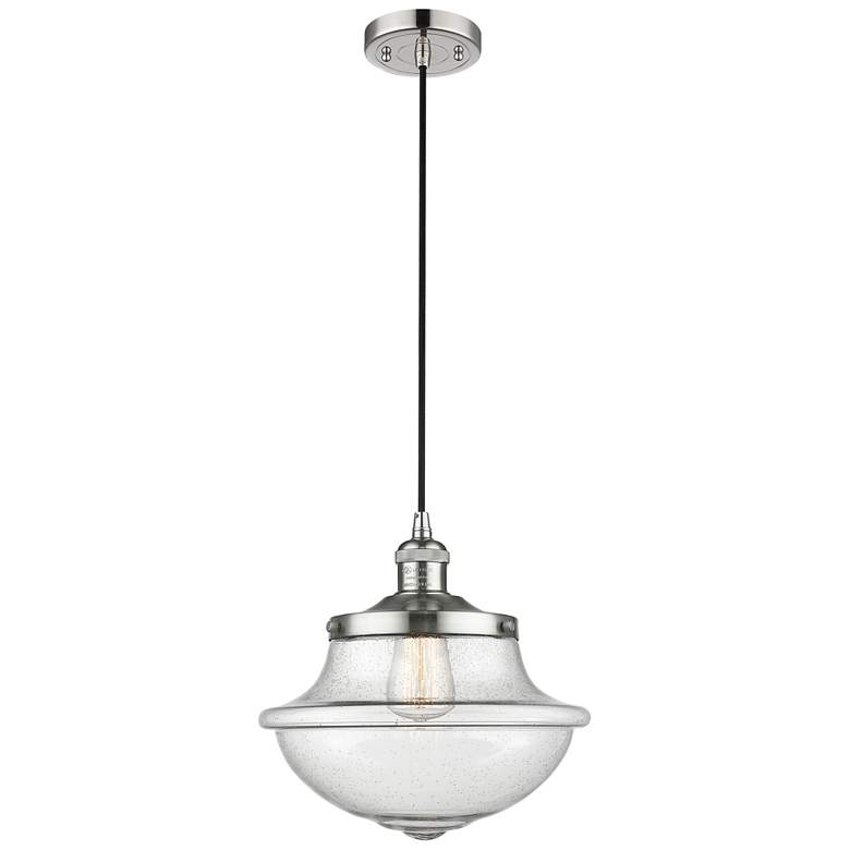 Image 1 Franklin Oxford 12" Polished Nickel Corded Mini Pendant w/ Seedy Shade