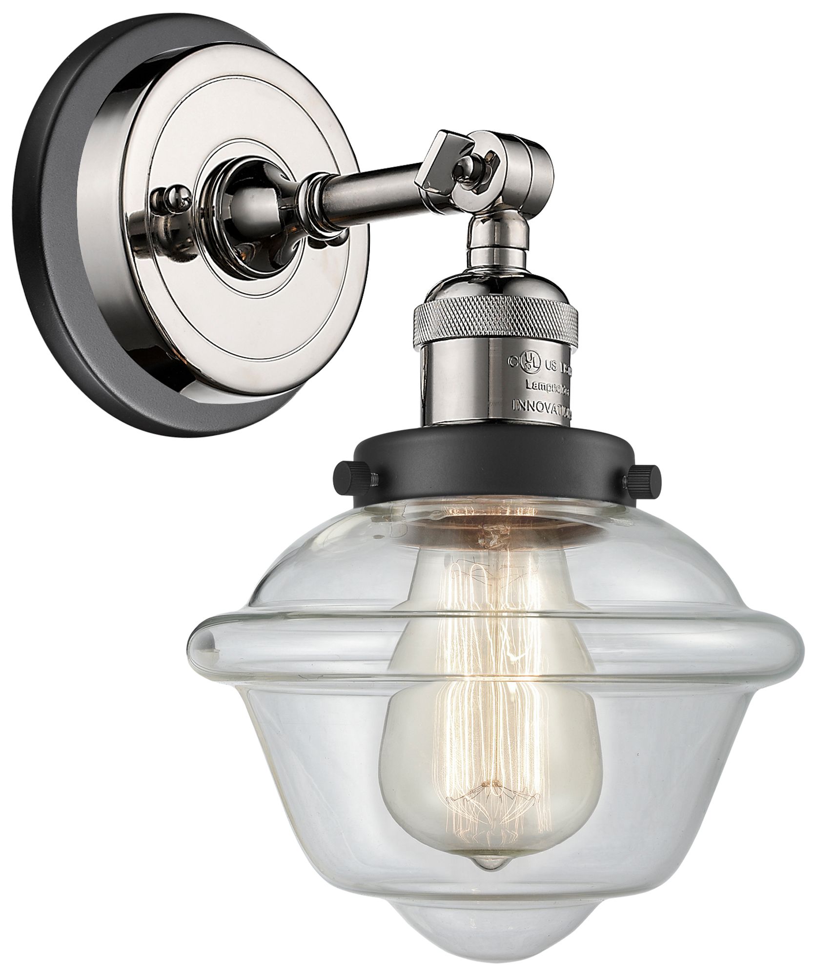 Franklin Oxford 12"H Black Accented Polished Nickel Sconce w/ Clear Sh