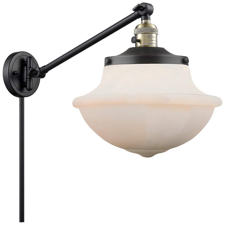 Image 1 Franklin Oxford 13" High Black Brass Swing Arm w/ Matte White Shade