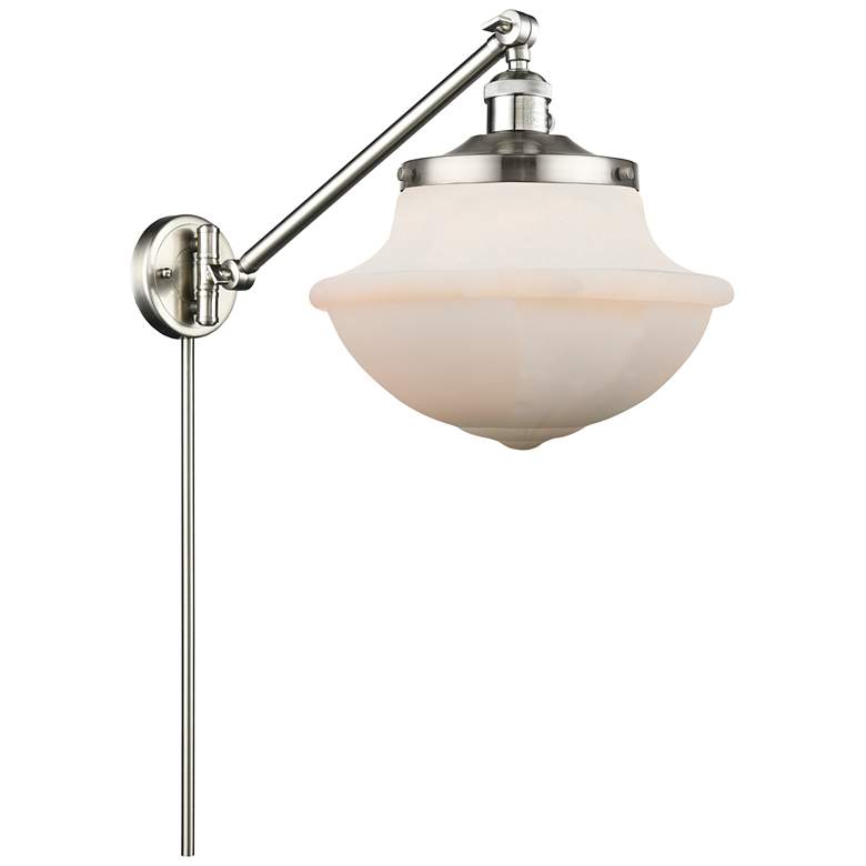 Image 1 Franklin Oxford 13" High Brushed Satin Nickel Swing Arm w/ White Shade