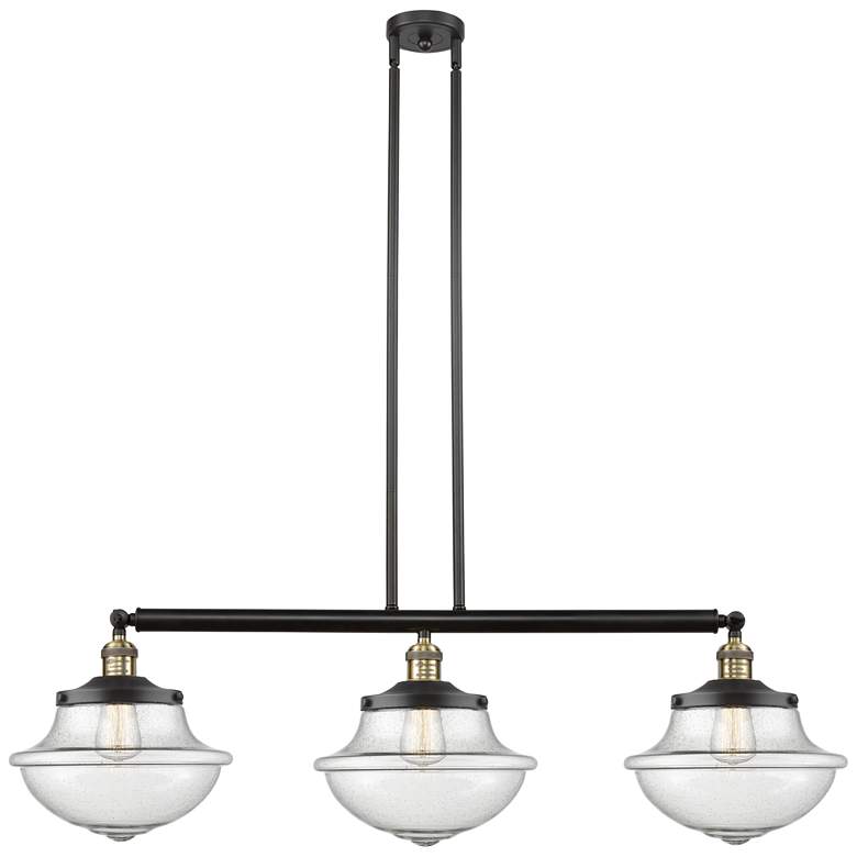 Image 1 Franklin Oxford 42" Wide 3 Light Black Brass Island Light w/ Seedy Sha