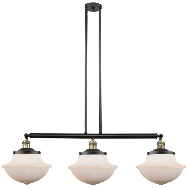 Image 1 Franklin Oxford 42" Wide 3 Light Black Brass Island Light w/ White Sha