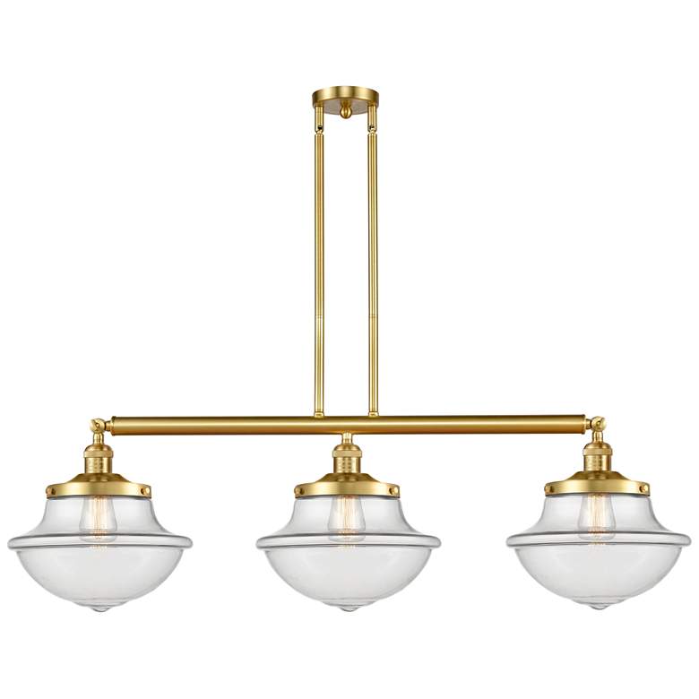 Image 1 Franklin Oxford 42" Wide 3 Light Satin Gold Island Light w/ Clear Shad