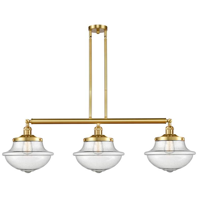 Image 1 Franklin Oxford 42" Wide 3 Light Satin Gold Island Light w/ Seedy Shad