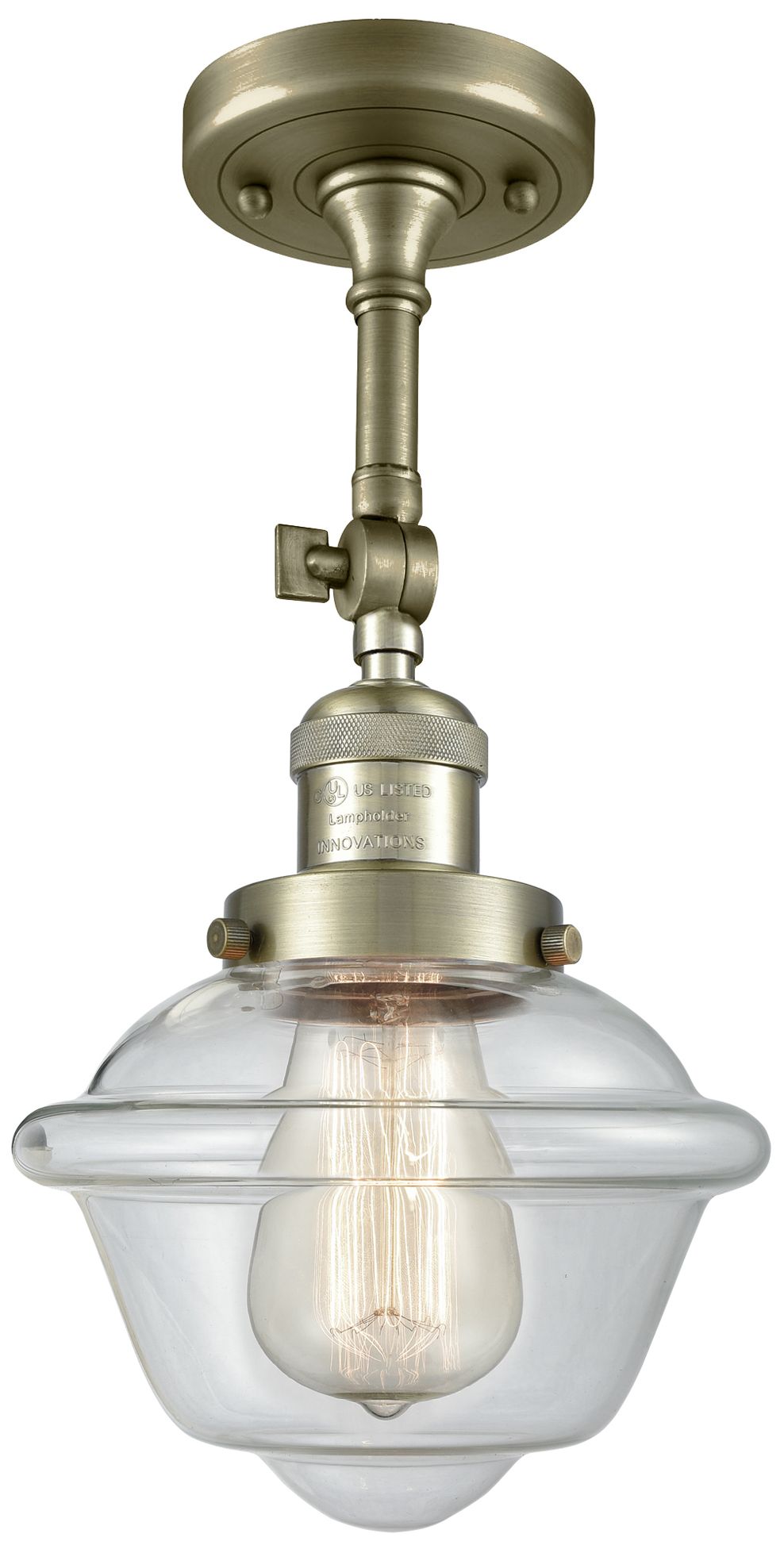 Franklin Oxford 7.5"W Antique Brass Adjustable Semi.Flush w/ Clear Sha