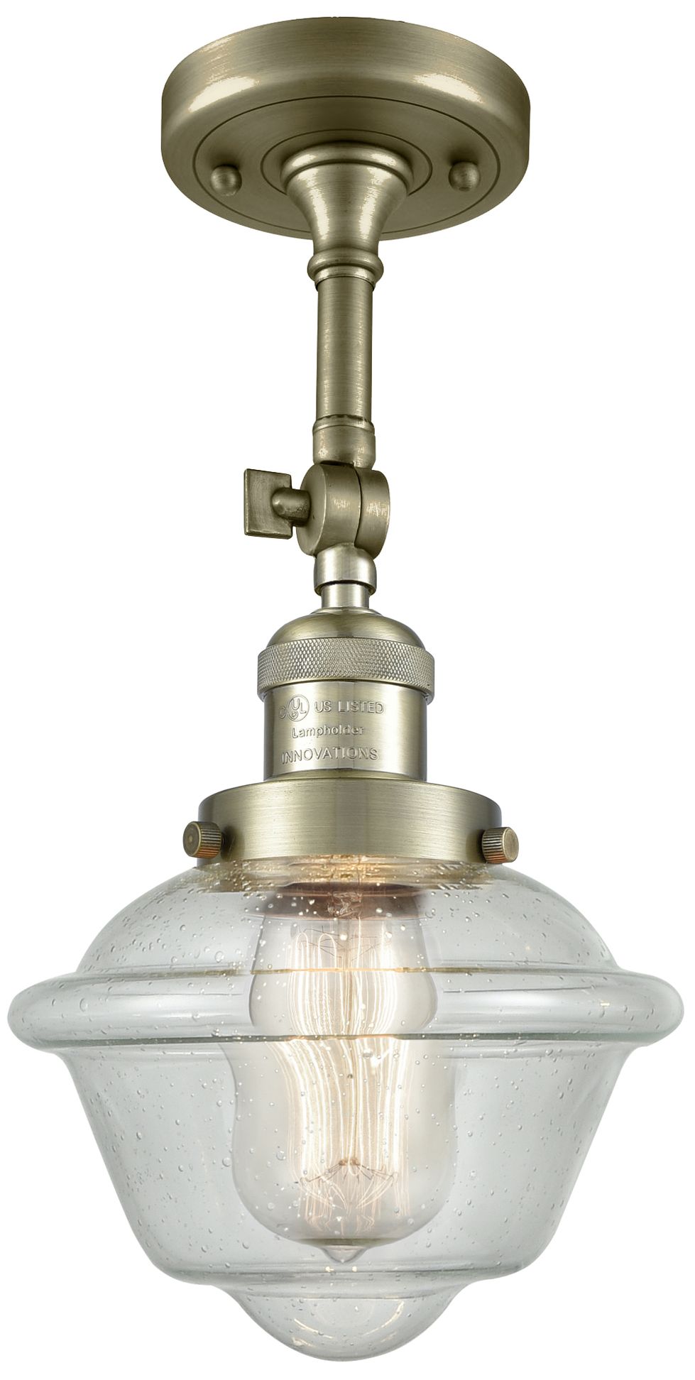 Franklin Oxford 7.5"W Antique Brass Adjustable Semi.Flush w/ Seedy Sha