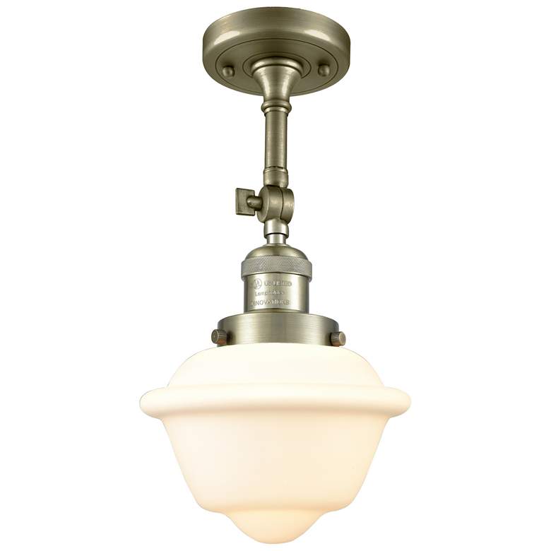 Image 1 Franklin Oxford 7.5"W Antique Brass Adjustable Semi.Flush w/ White Sha