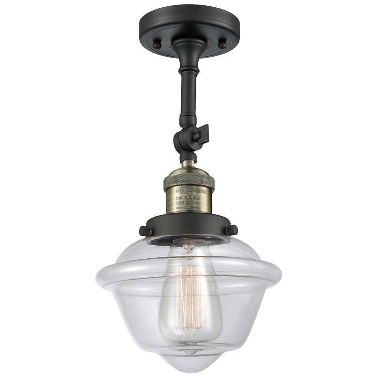 Image 1 Franklin Oxford 7.5"W Black Brass Adjustable Semi.Flush w/ Clear Shade