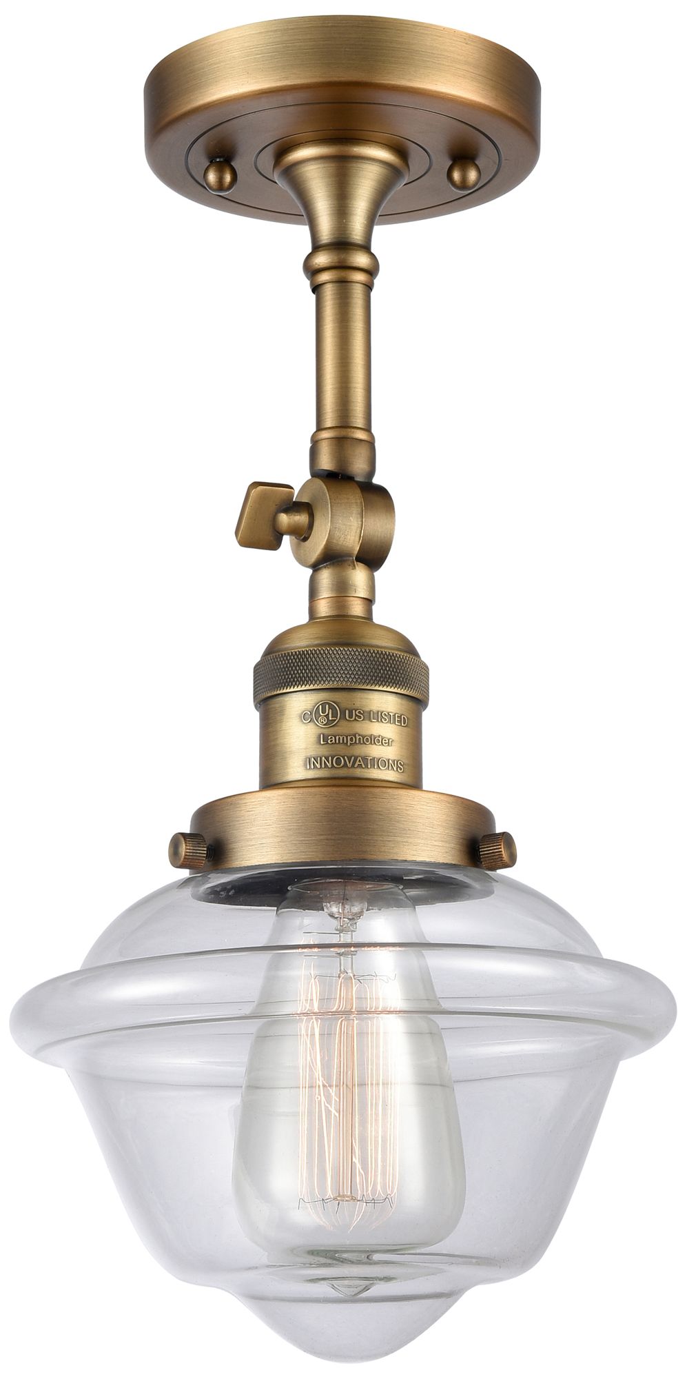 Franklin Oxford 7.5"W Brushed Brass Adjustable Semi.Flush w/ Clear Sha