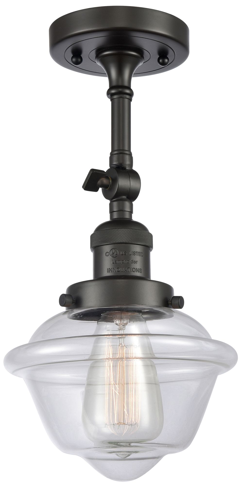 Franklin Oxford 7.5"W Oiled Bronze Adjustable Semi.Flush w/ Clear Shad