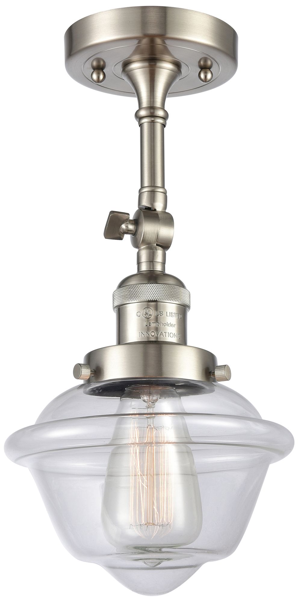 Franklin Oxford 7.5"W Satin Nickel Adjustable Semi.Flush w/ Clear Shad