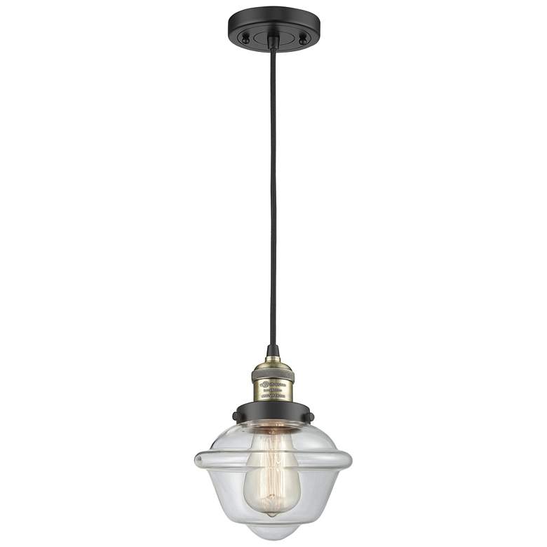 Image 1 Franklin Oxford 8" Black Brass Corded Mini Pendant w/ Clear Shade