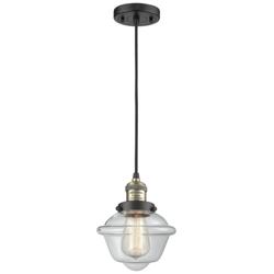Franklin Oxford 8" Black Brass Corded Mini Pendant w/ Clear Shade