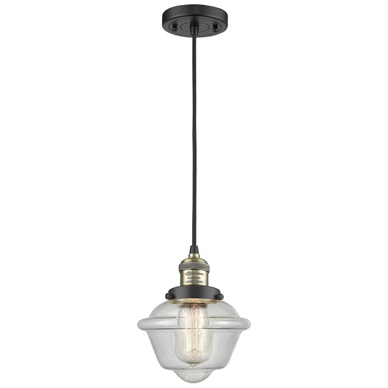 Image 1 Franklin Oxford 8" Black Brass Corded Mini Pendant w/ Seedy Shade