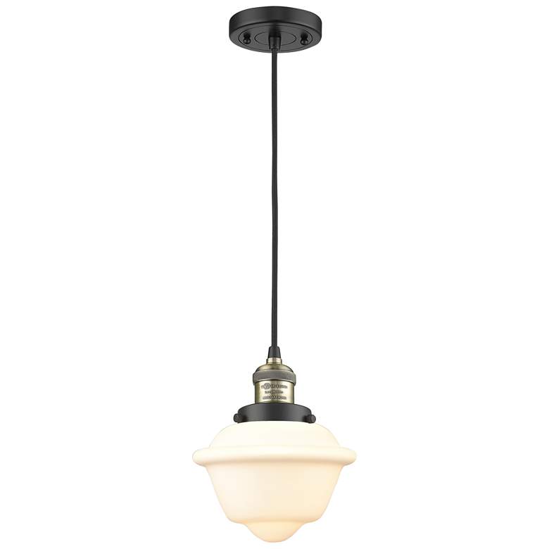Image 1 Franklin Oxford 8" Black Brass Corded Mini Pendant w/ White Shade