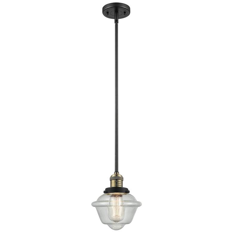 Image 1 Franklin Oxford 8" Black Brass Stemmed Mini Pendant w/ Seedy Shade