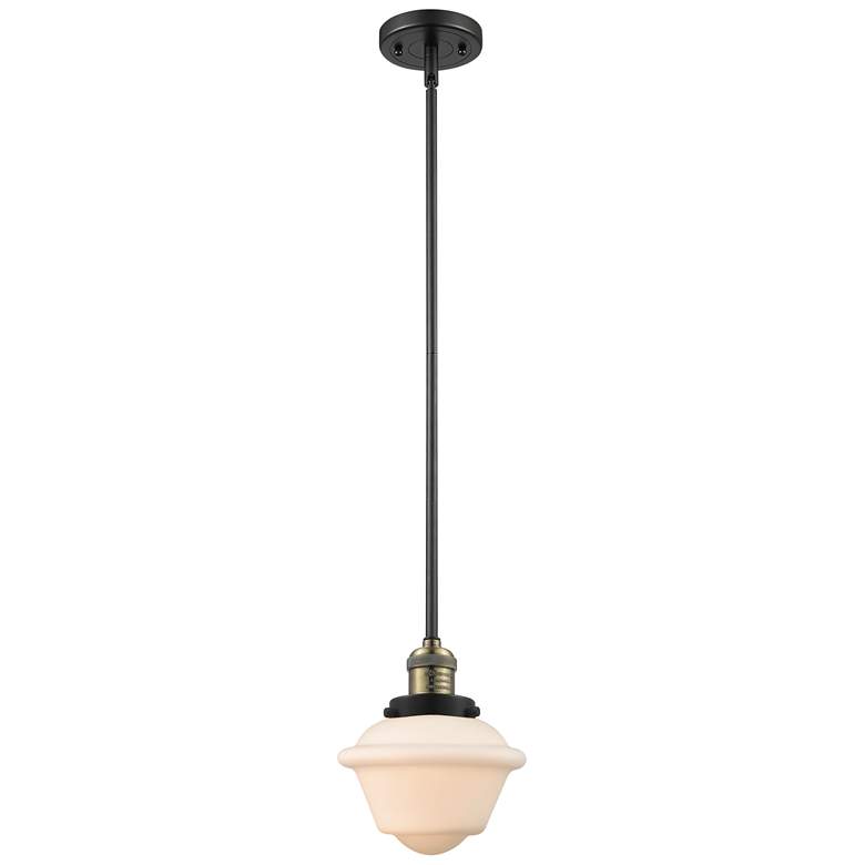 Image 1 Franklin Oxford 8" Black Brass Stemmed Mini Pendant w/ White Shade