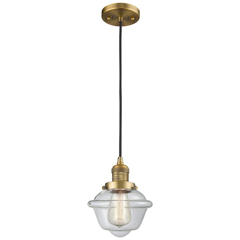 Image 1 Franklin Oxford 8" Brushed Brass Corded Mini Pendant w/ Clear Shade