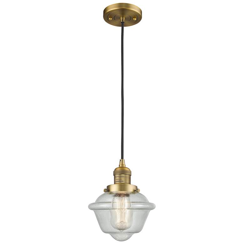 Image 1 Franklin Oxford 8" Brushed Brass Corded Mini Pendant w/ Seedy Shade