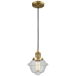 Franklin Oxford 8" Brushed Brass Corded Mini Pendant w/ Seedy Shade
