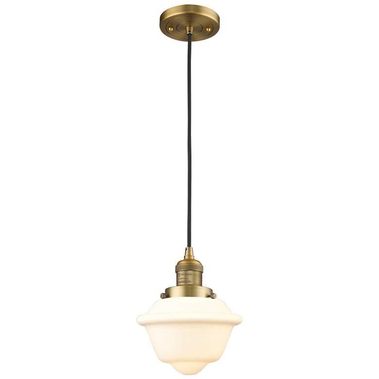 Image 1 Franklin Oxford 8" Brushed Brass Corded Mini Pendant w/ White Shade