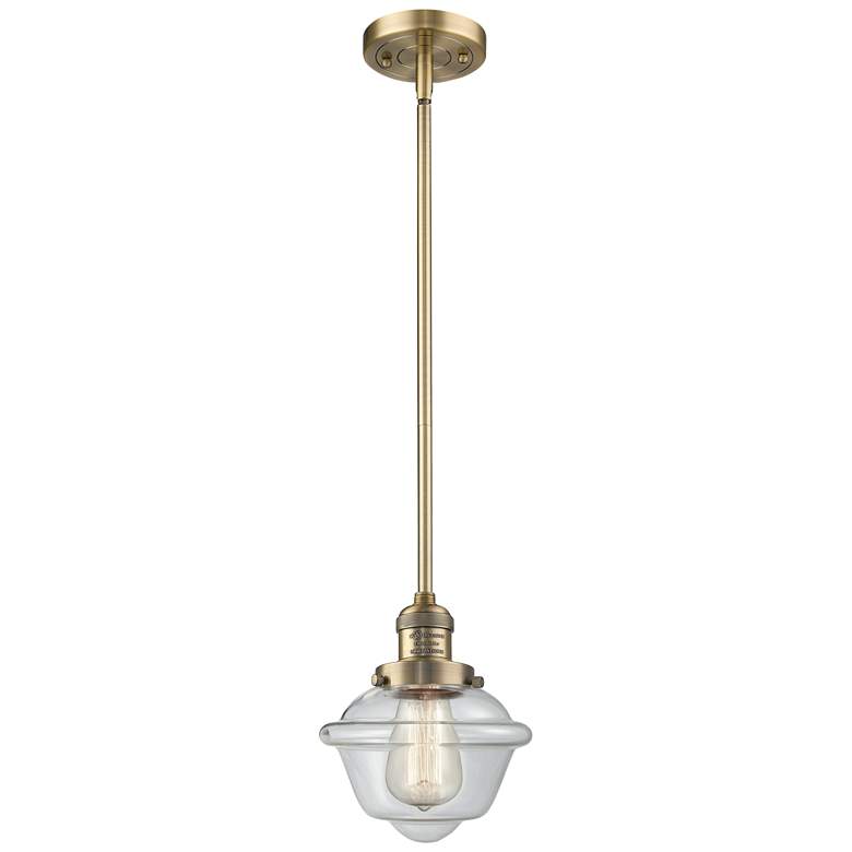 Image 1 Franklin Oxford 8" Brushed Brass Stemmed Mini Pendant w/ Clear Shade