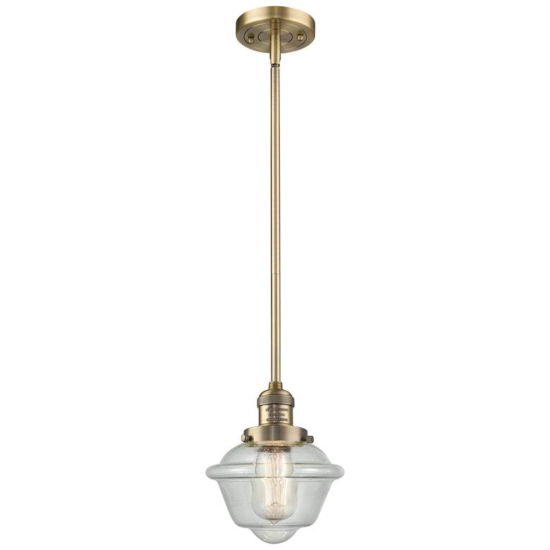 Image 1 Franklin Oxford 8" Brushed Brass Stemmed Mini Pendant w/ Seedy Shade