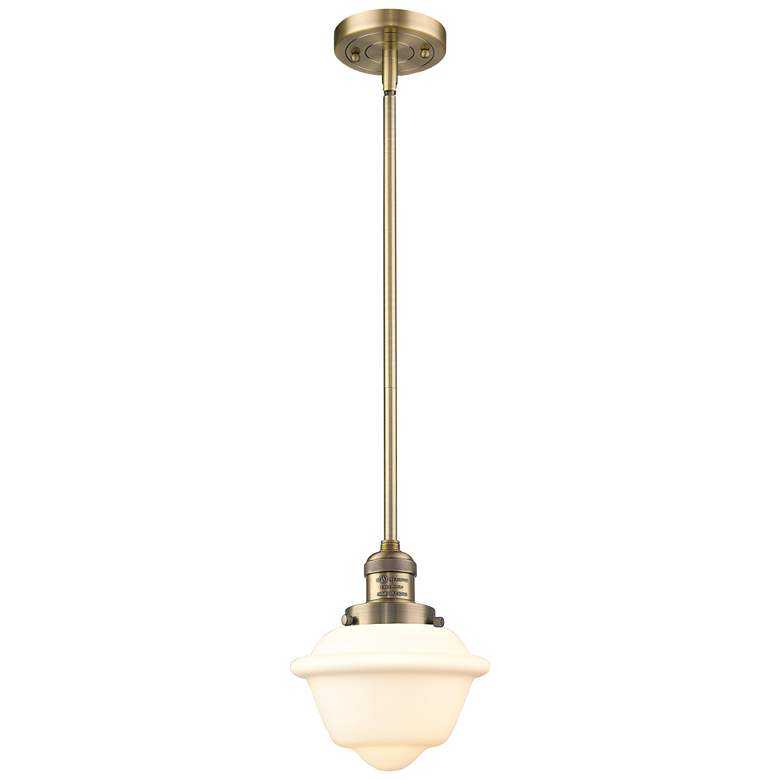 Image 1 Franklin Oxford 8" Brushed Brass Stemmed Mini Pendant w/ White Shade