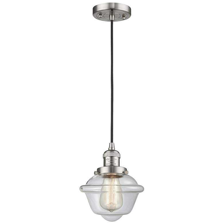 Image 1 Franklin Oxford 8" Brushed Nickel Corded Mini Pendant w/ Clear Shade