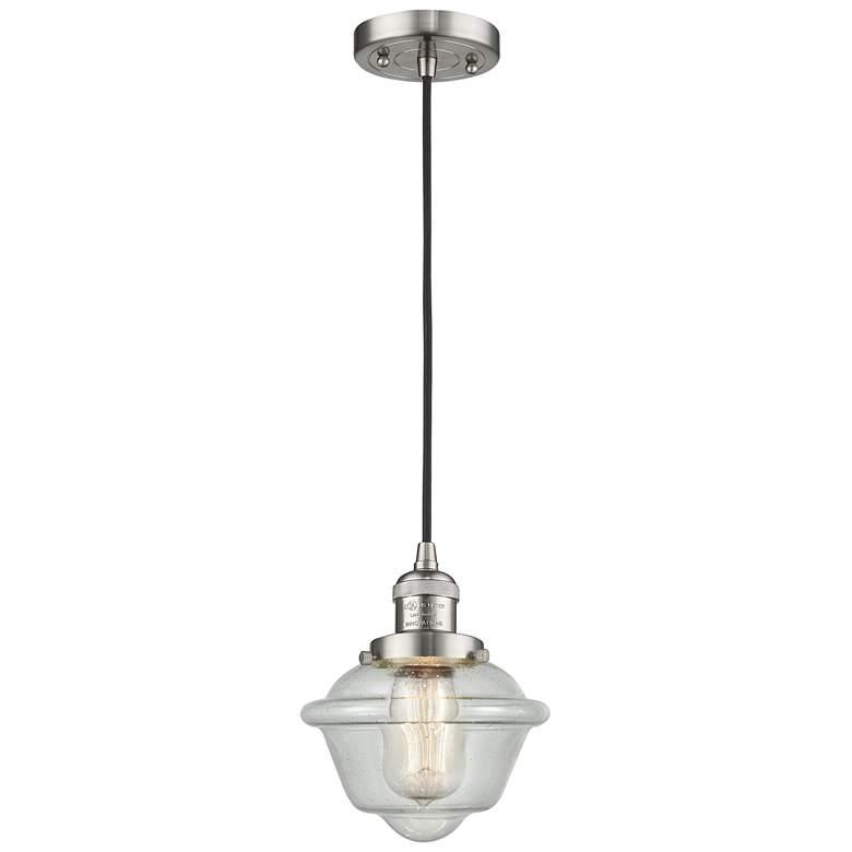 Image 1 Franklin Oxford 8" Brushed Nickel Corded Mini Pendant w/ Seedy Shade