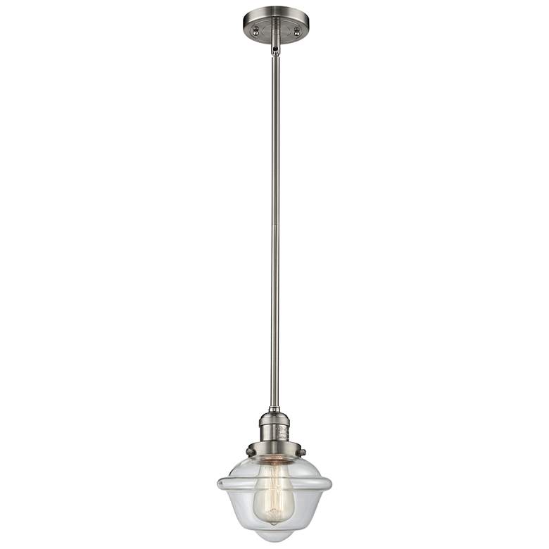 Image 1 Franklin Oxford 8" Brushed Nickel Stemmed Mini Pendant w/ Clear Shade