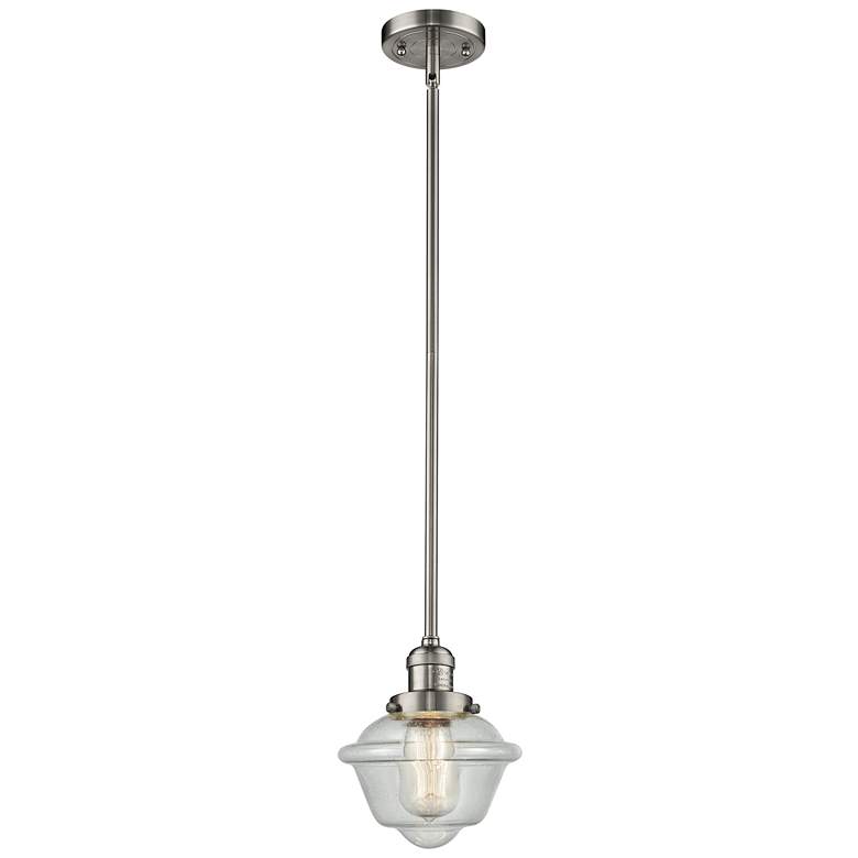 Image 1 Franklin Oxford 8" Brushed Nickel Stemmed Mini Pendant w/ Seedy Shade