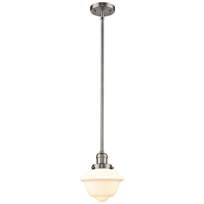 Image 1 Franklin Oxford 8" Brushed Nickel Stemmed Mini Pendant w/ White Shade