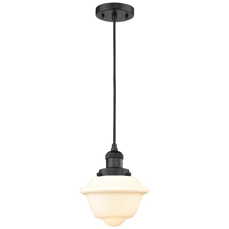 Image 1 Franklin Oxford 8" Matte Black Corded Mini Pendant w/ White Shade