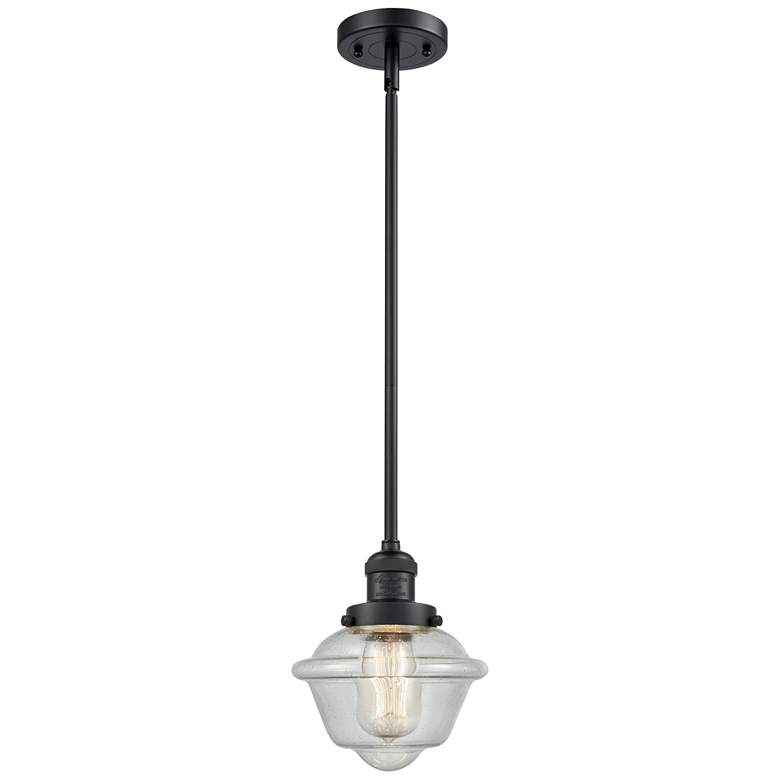 Image 1 Franklin Oxford 8" Matte Black Stemmed Mini Pendant w/ Seedy Shade