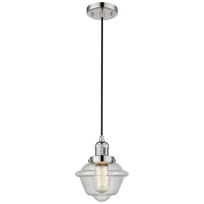 Image 1 Franklin Oxford 8" Polished Nickel Corded Mini Pendant w/ Seedy Shade