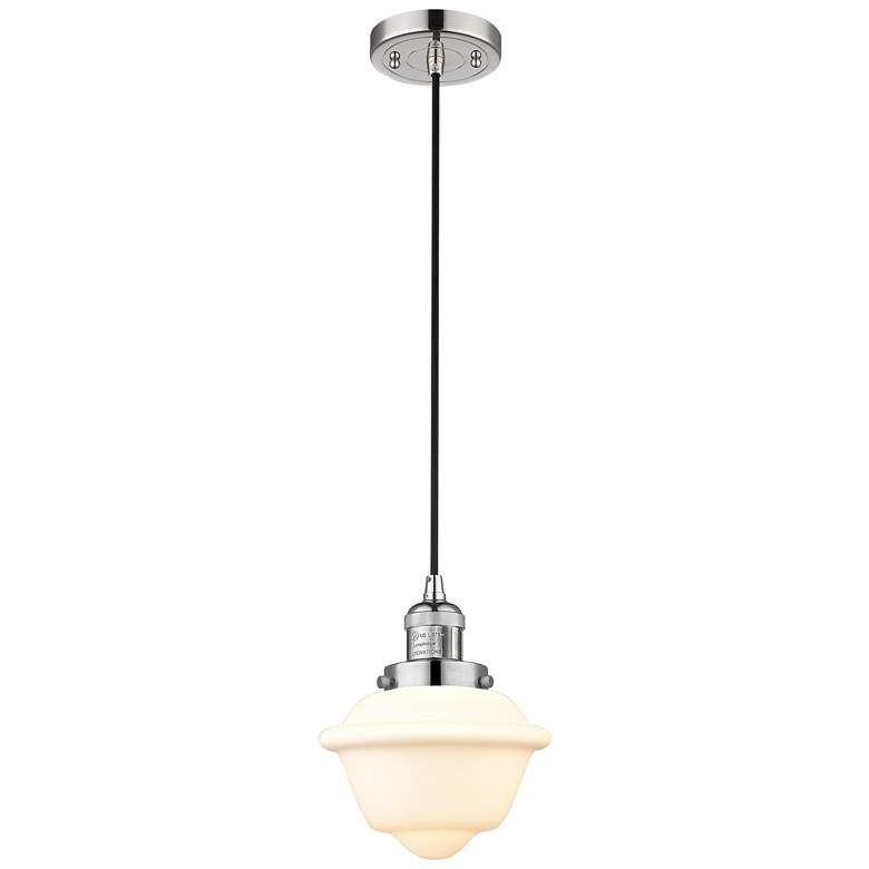 Image 1 Franklin Oxford 8" Polished Nickel Corded Mini Pendant w/ White Shade
