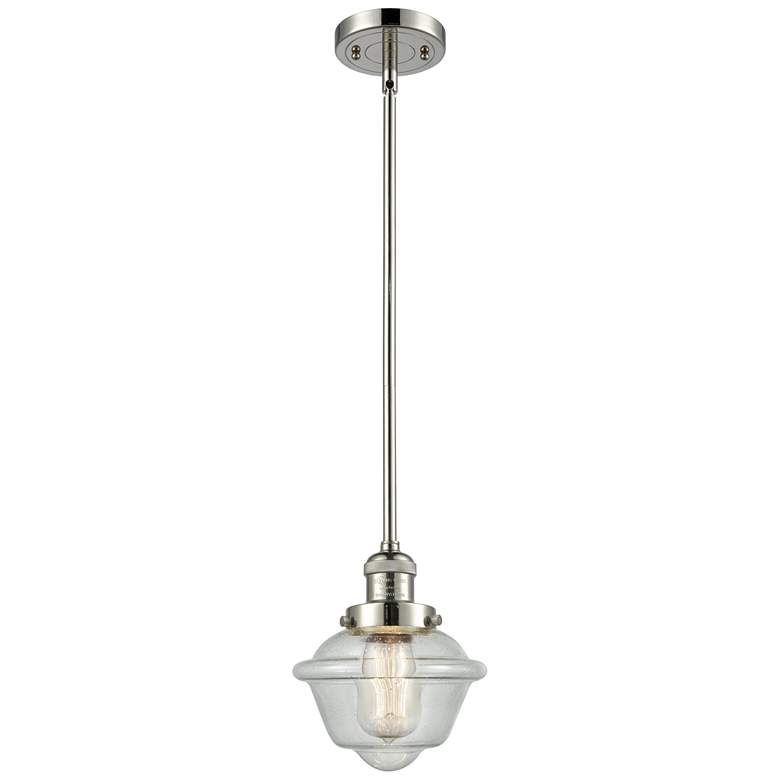 Image 1 Franklin Oxford 8" Polished Nickel Stemmed Mini Pendant w/ Seedy Shade