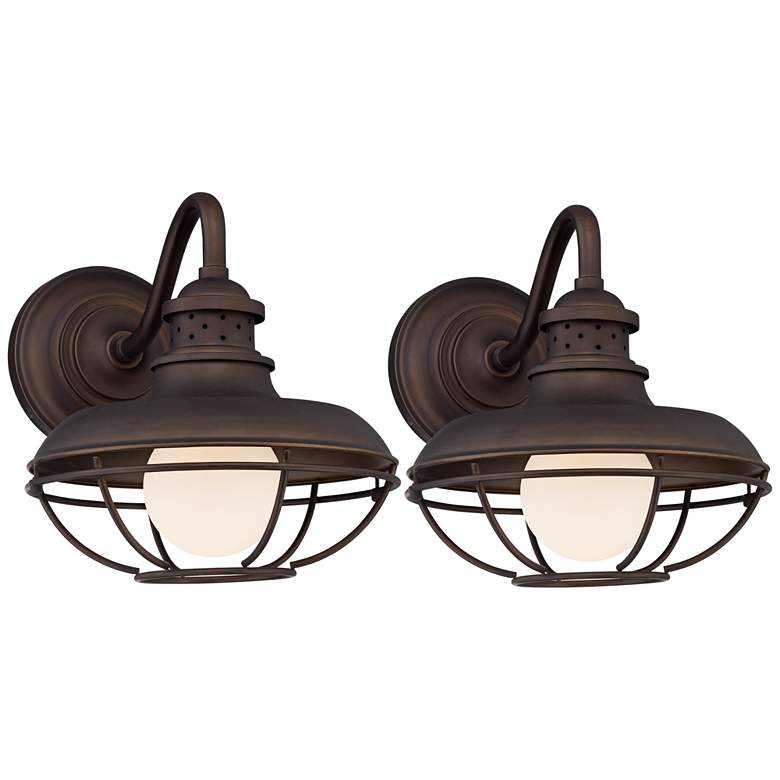 Image 1 Franklin Park 13" High Bronze Metal Cage Outdoor Wall Light Set of 2