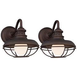Franklin Park 13&quot; High Bronze Metal Cage Outdoor Wall Light Set of 2