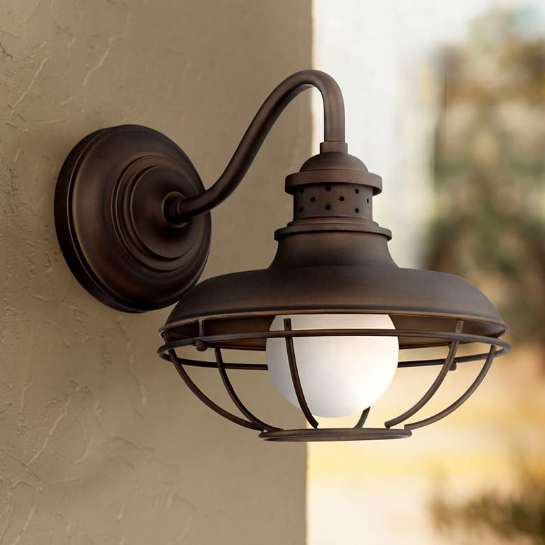 Image 1 Franklin Park 13 inch High Bronze Metal Cage Outdoor Wall Light