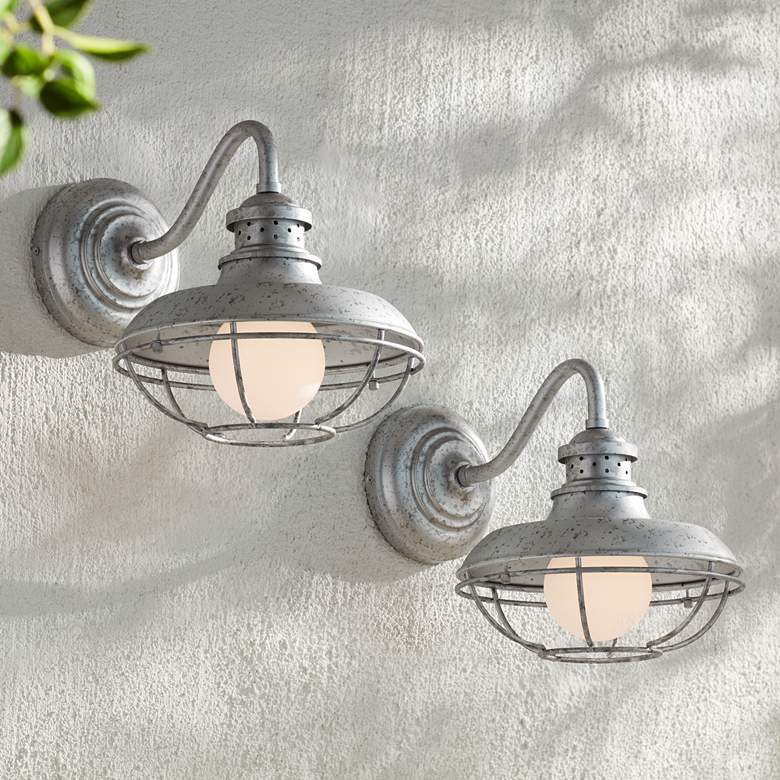 Image 1 Franklin Park 13" High Galvanized Steel Outdoor Wall Light Set of 2