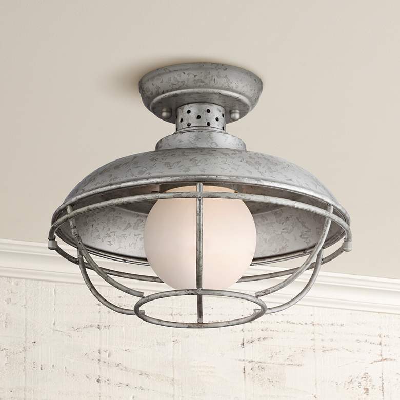 Image 1 Franklin Park 13"W Galvanized Steel Outdoor Ceiling Light