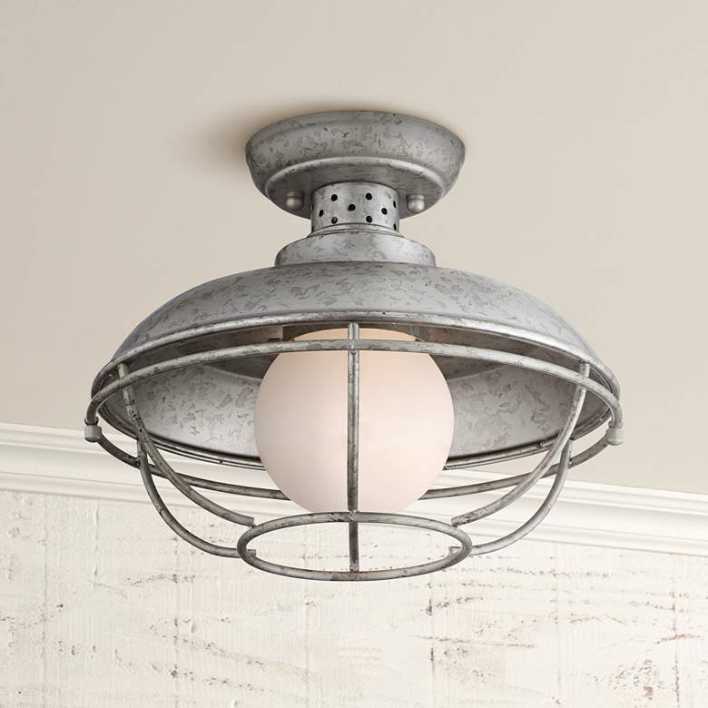 Image 1 Franklin Park 13 inchW Galvanized Steel Outdoor Ceiling Light