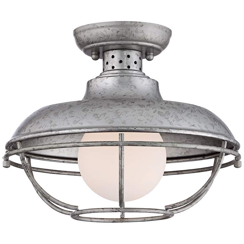 Franklin Park 13&quot;W Galvanized Steel Outdoor Ceiling Light more views