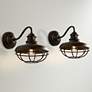 1_Franklin Park 9" High Bronze Metal Cage Industrial Sconces Set of 2