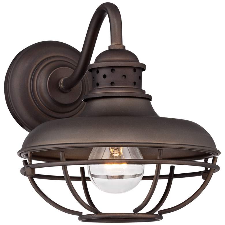 Image 2 Franklin Park 9" High Bronze Metal Cage Industrial Wall Sconce